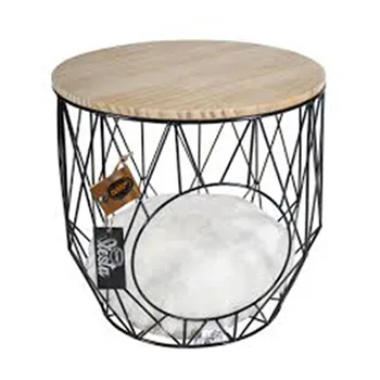 Caviar Round Metal Basket with Table & Cushion For Cat & Dog 33 x 33 x 39 cm