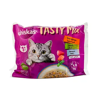 WhiskasTasty Mix Tuna,Salmon and Spinach in Jelly Adult Cat Wet Food 70 g Pack of 4