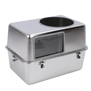Stainless Steel Litter Closed Box with Plastic Door & Shovel & Plastic Tray for Cat
