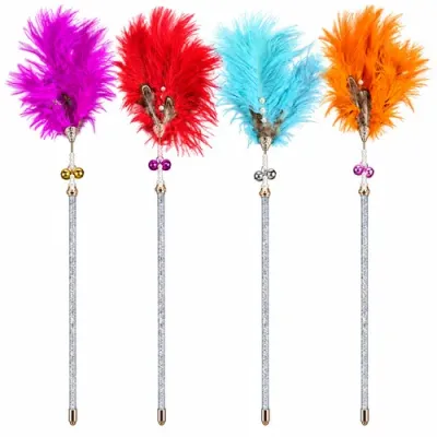 Teaser Wand with Feathers, Beads & Bells Assorted Colors for Cat