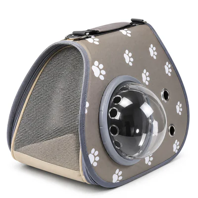 Paw Print Carry Bag with Bubble Window & Mesh Side for Cat & Dog