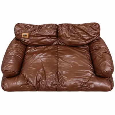 Brown Padded Faux Leather Sofa Bed for Cats & Dogs