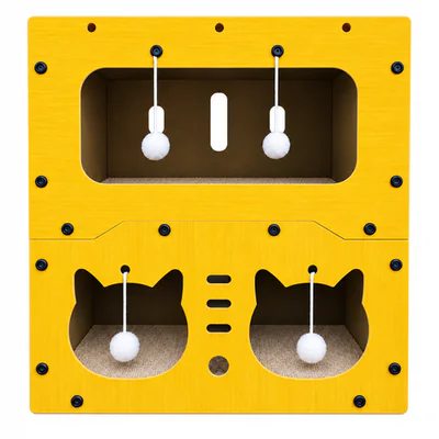 Two-Level Wooden House With Hanging Ball for Cat