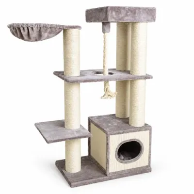 Scratching Tree with House, Hammock & Platforms for Cat Beige 80 x 50 x 159 cm