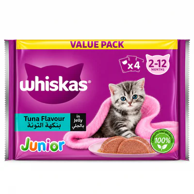 Whiskas with Tuna in Jelly Kitten Wet Food 80 g for Each pack of 4