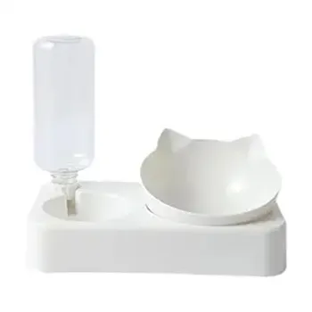 Double Bowl with Water Feeder Rectangular Base for Cat & Dog