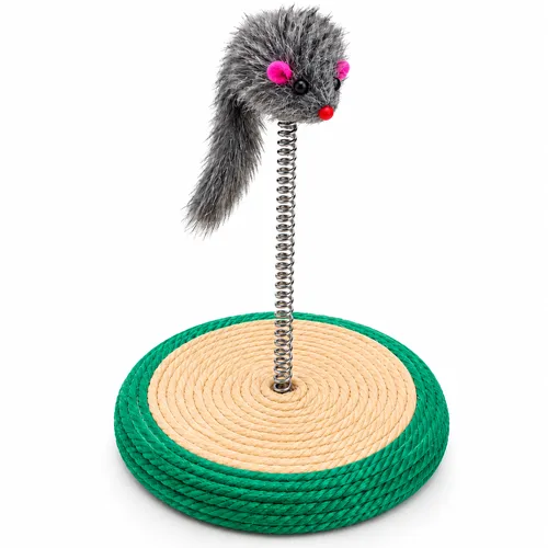 Round Sisal Scratcher with Spring Mouse Toy for Cat