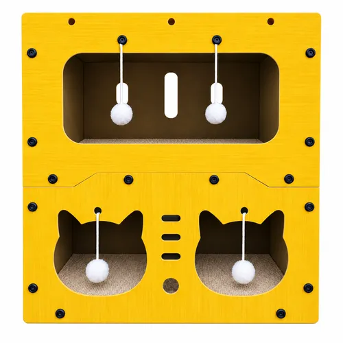 Two-Level Wooden House With Hanging Ball for Cat