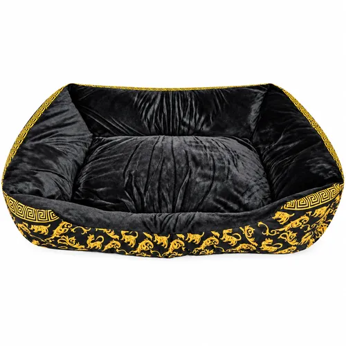 High-Sided Plush Bed for Cats & Dogs Black & Gold