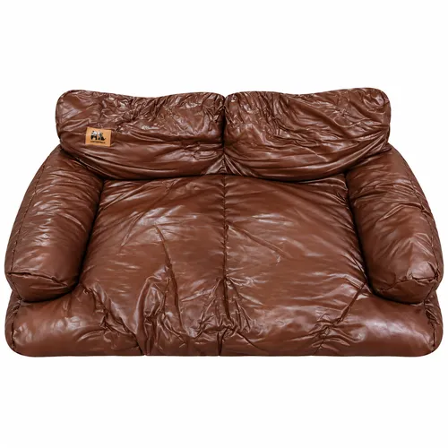 Brown Padded Faux Leather Sofa Bed for Cats & Dogs