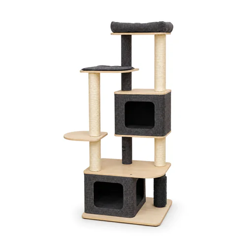 Scratching Tree with Two Houses & Multi-Level for Cat