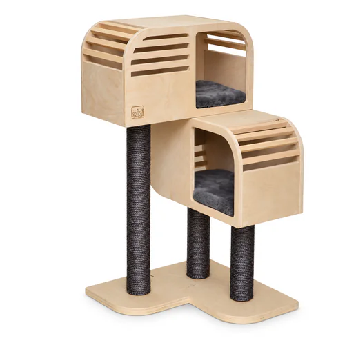 Wooden Scratching Tree with Two Houses & Cushions for Cat 58 x 65.5 x 93 cm
